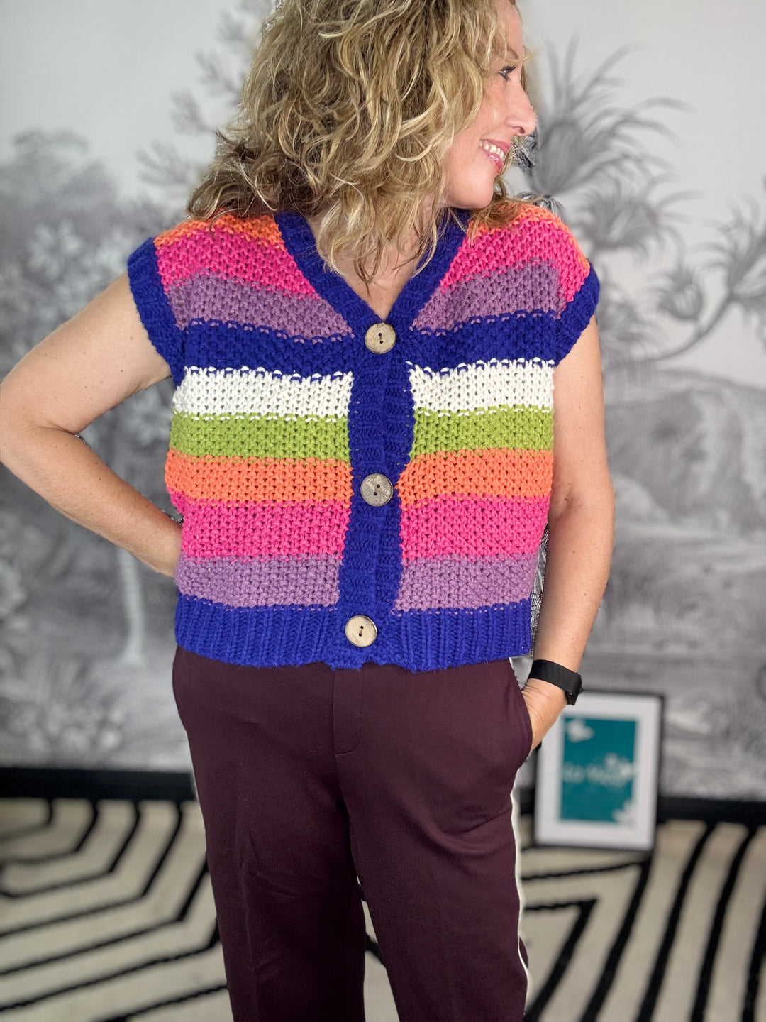 Coraline Cropped Colour Block Knitted Waistcoat