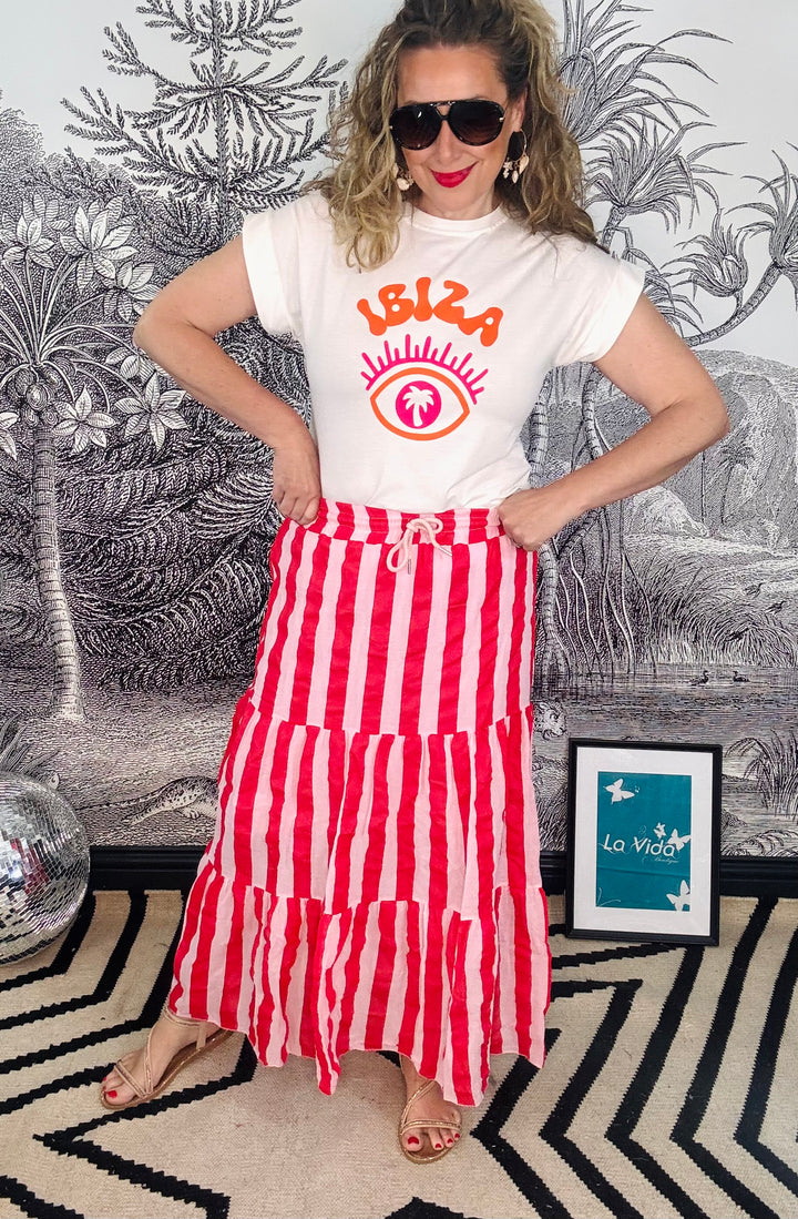 Feria Skirt in Pink &amp; Red Stripe