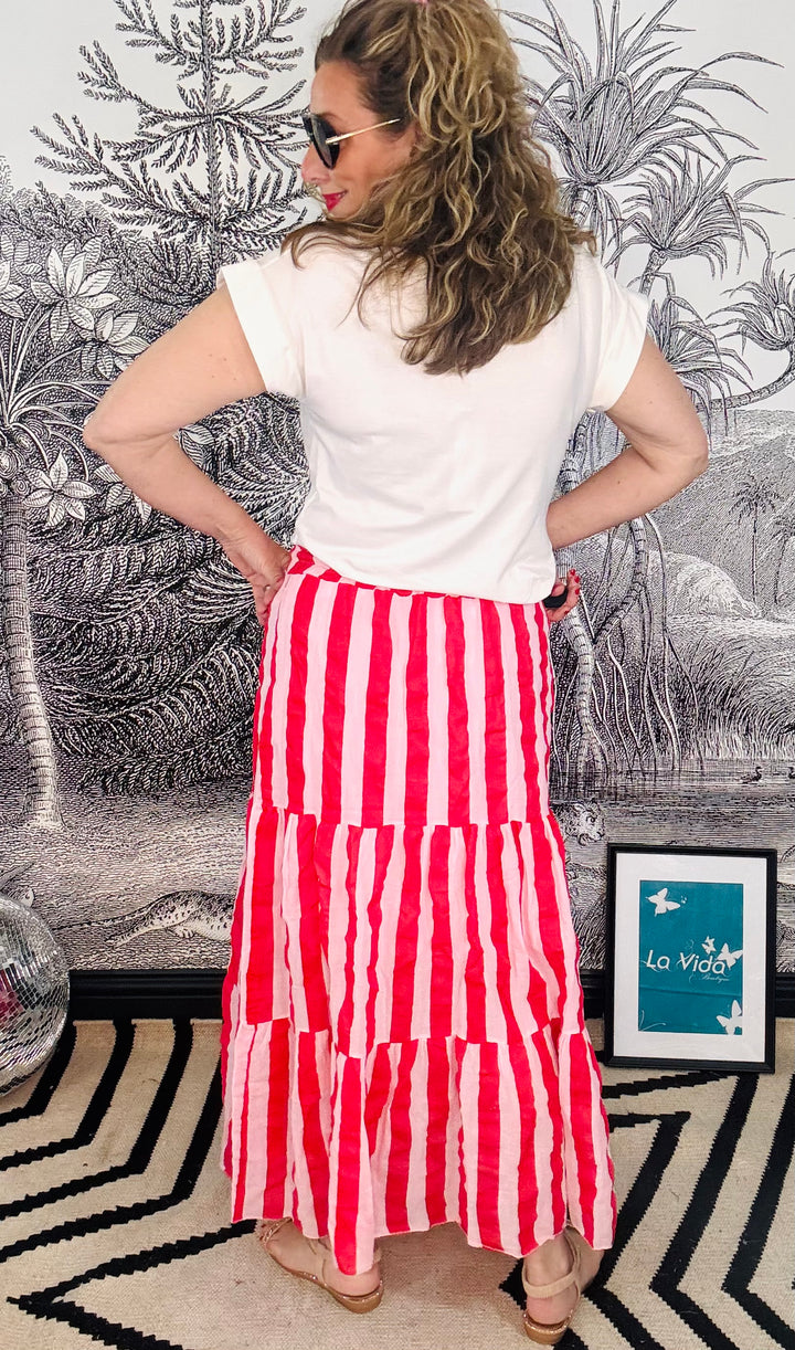 Feria Skirt in Pink &amp; Red Stripe