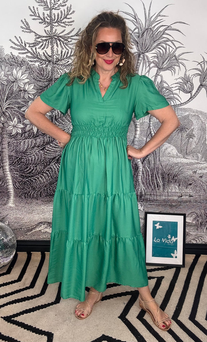 Irlandes Green Silky Maxi Dress