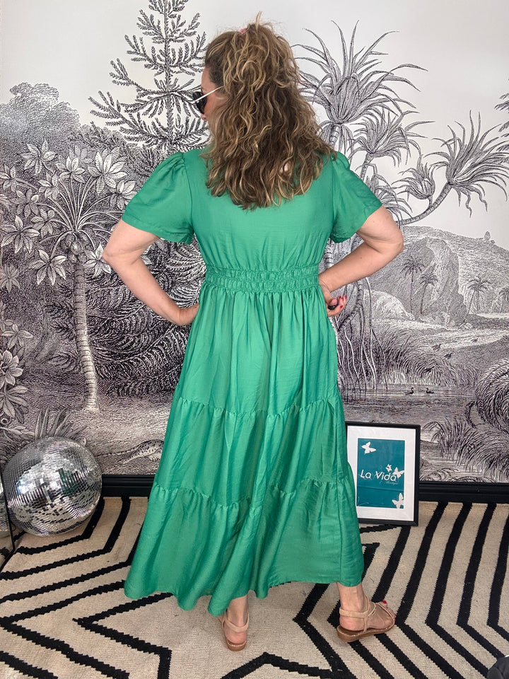Irlandes Green Silky Maxi Dress