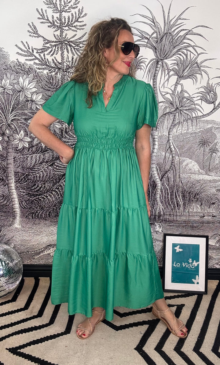 Irlandes Green Silky Maxi Dress