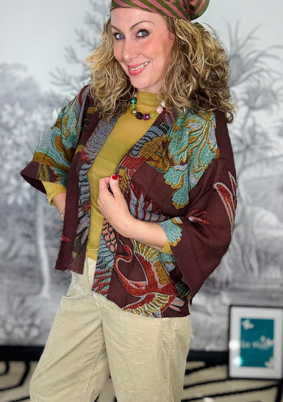 Crane Brown Wool Kimono
