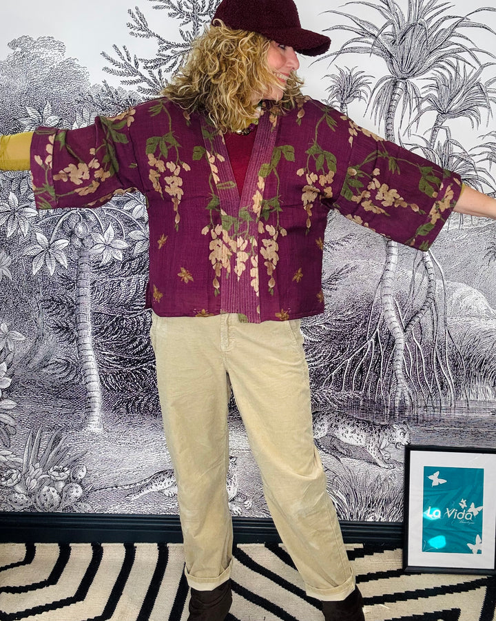 Wisteria Plum Wool Kimono
