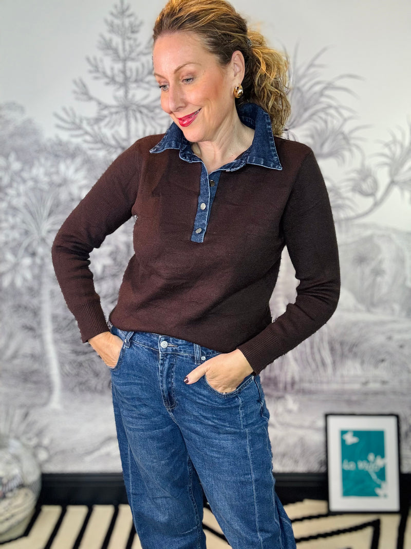 Rumi Denim & Knit Rugby Top