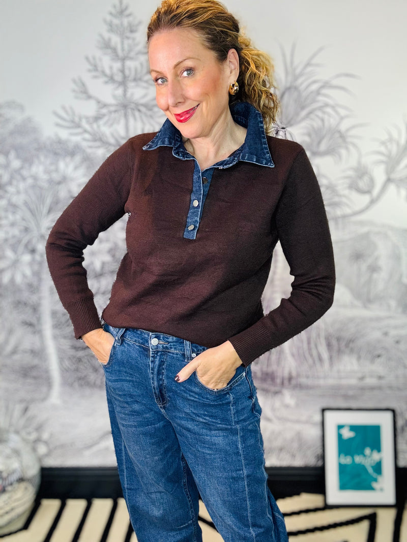Rumi Denim & Knit Rugby Top