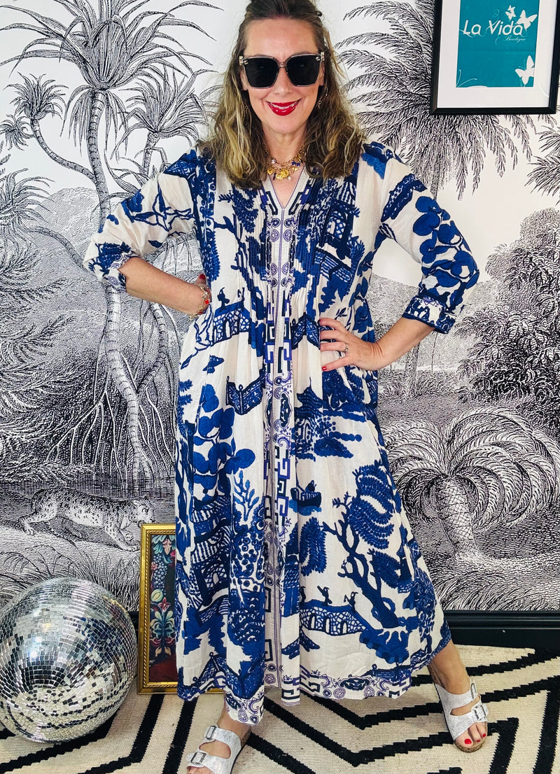 Giant Willow Blue Pinch Pleat Dress