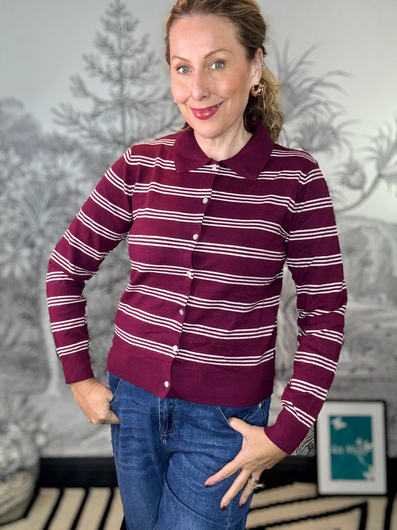 Devi Button Up Striped Polo Top