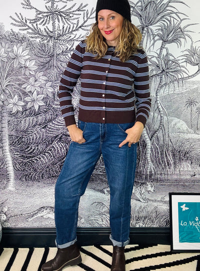 Caitlin Side Patch Barrel Jeans in Dark Stone Used