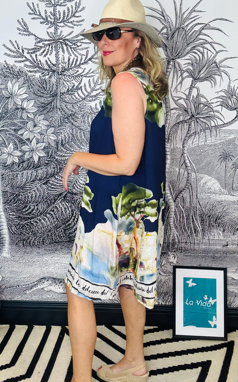 Amalfi Sleeveless Landscape Print Dress