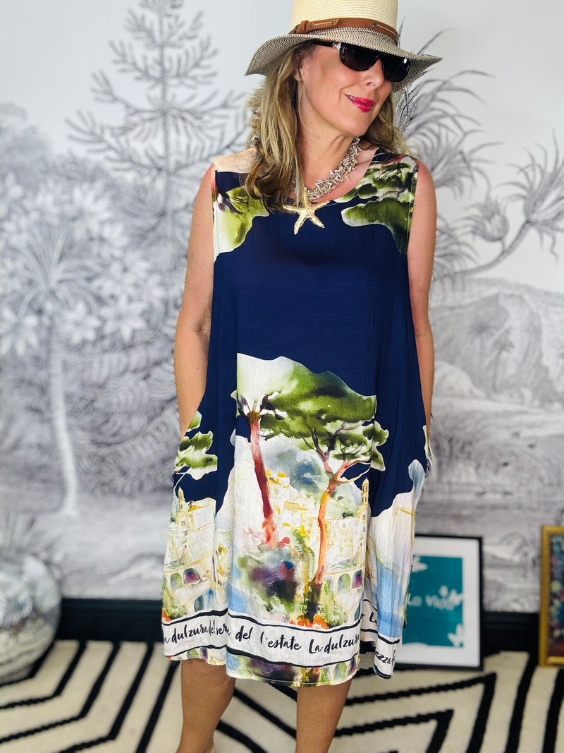 Amalfi Sleeveless Landscape Print Dress