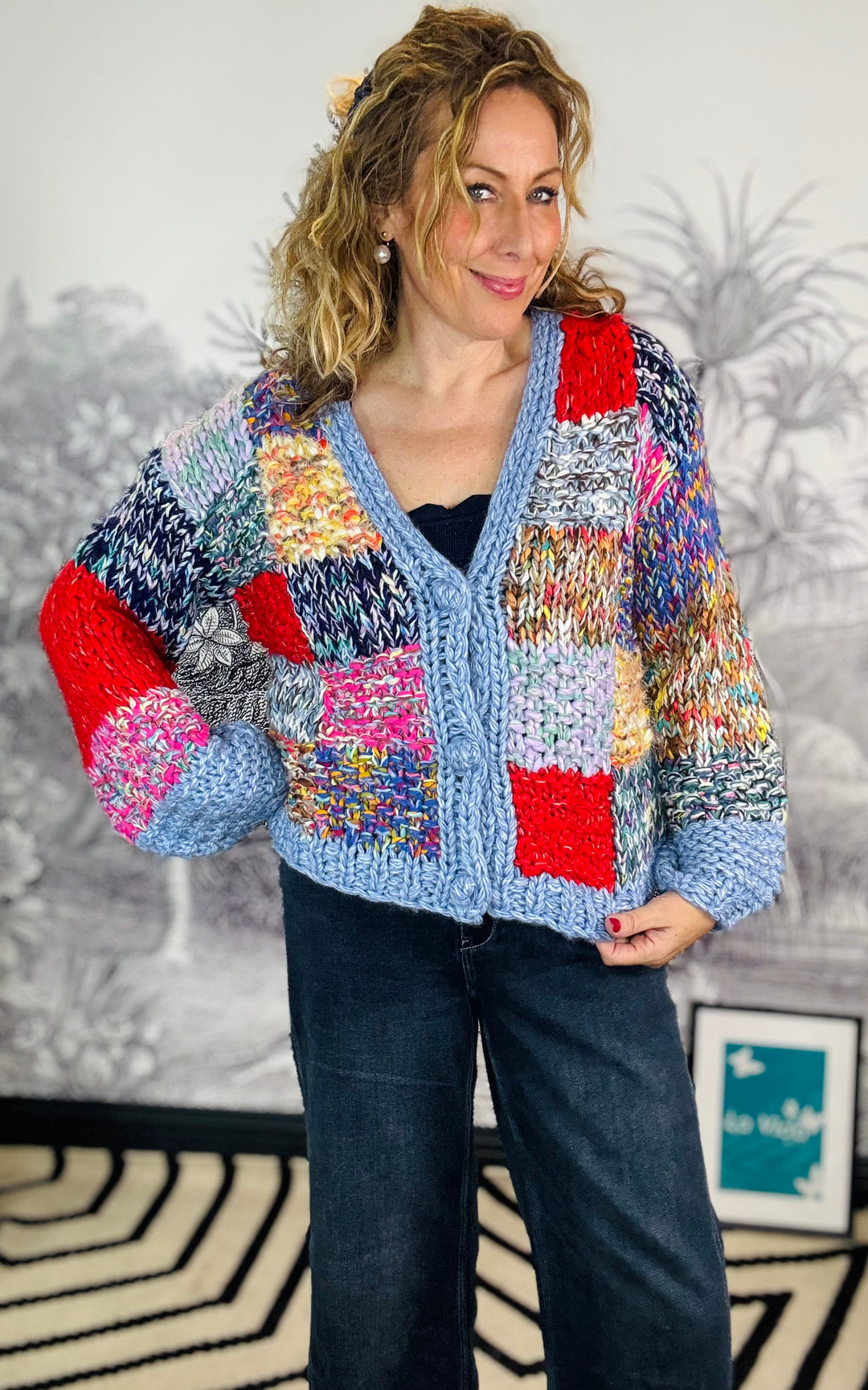 Trina Hand Knit Patchwork Chunky Cardigan