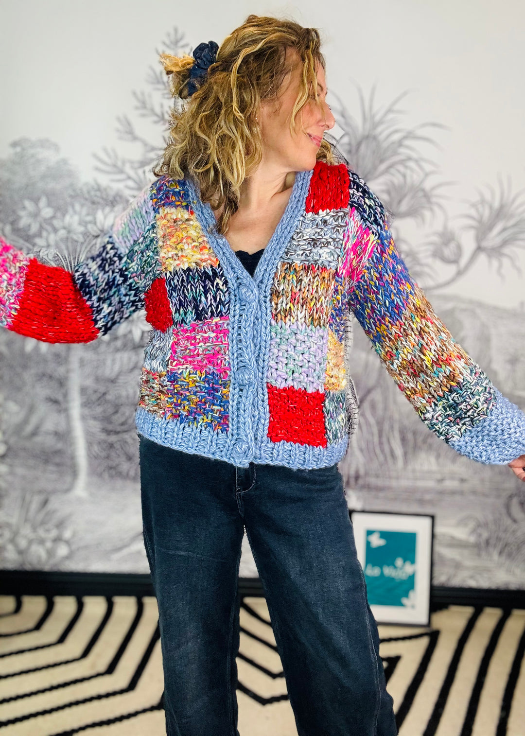 Trina Hand Knit Patchwork Chunky Cardigan