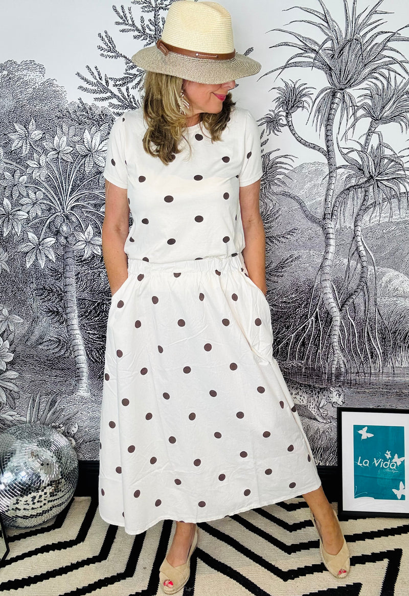 Abbie skirt in brown polka dot