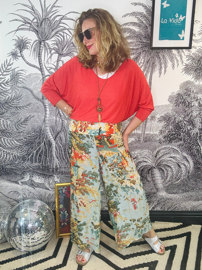 China Tree Aqua Crepe Palazzo Trousers