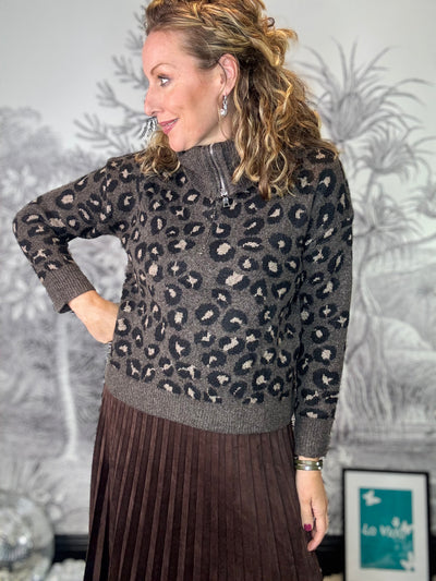 Lexi Half Zip Leopard Jumper