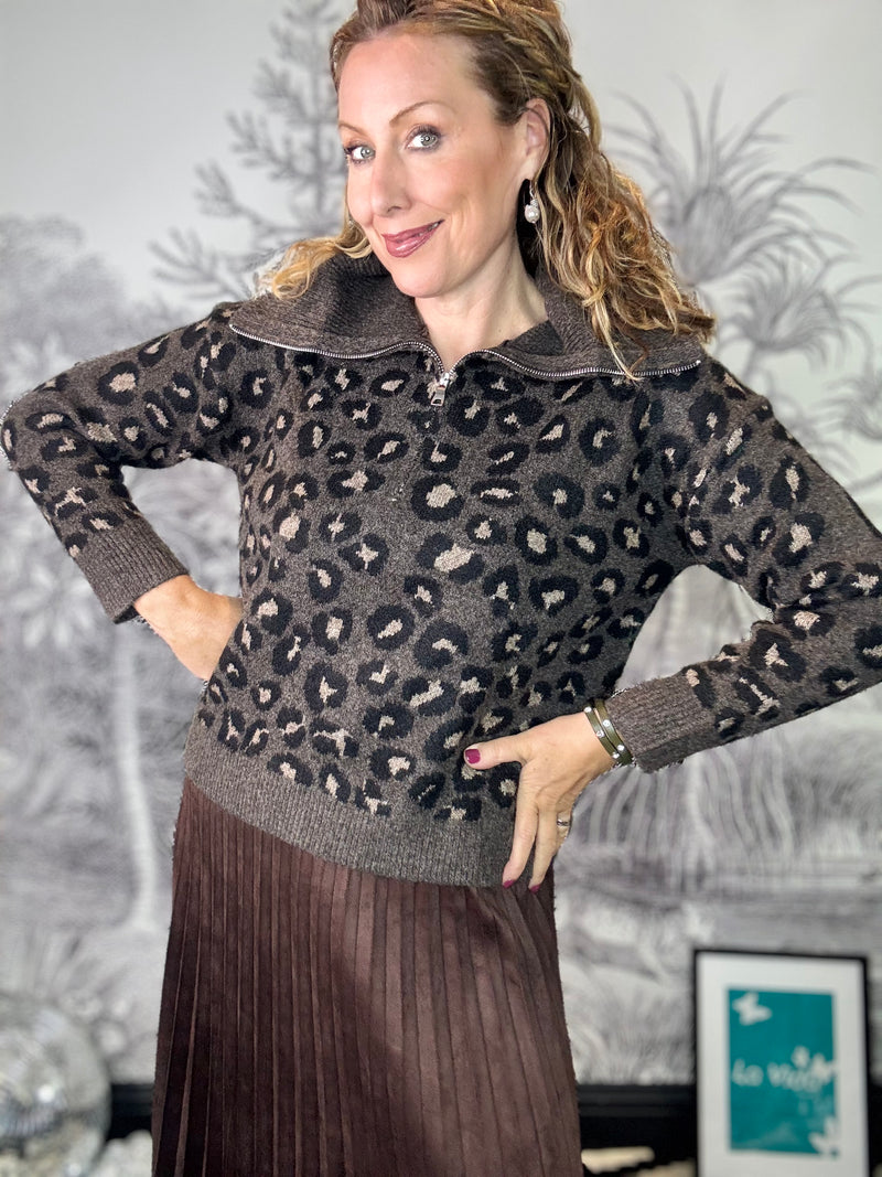 Lexi Half Zip Leopard Jumper