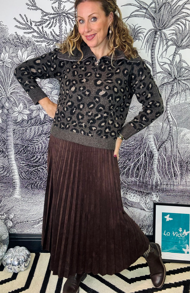 Lexi Half Zip Leopard Jumper