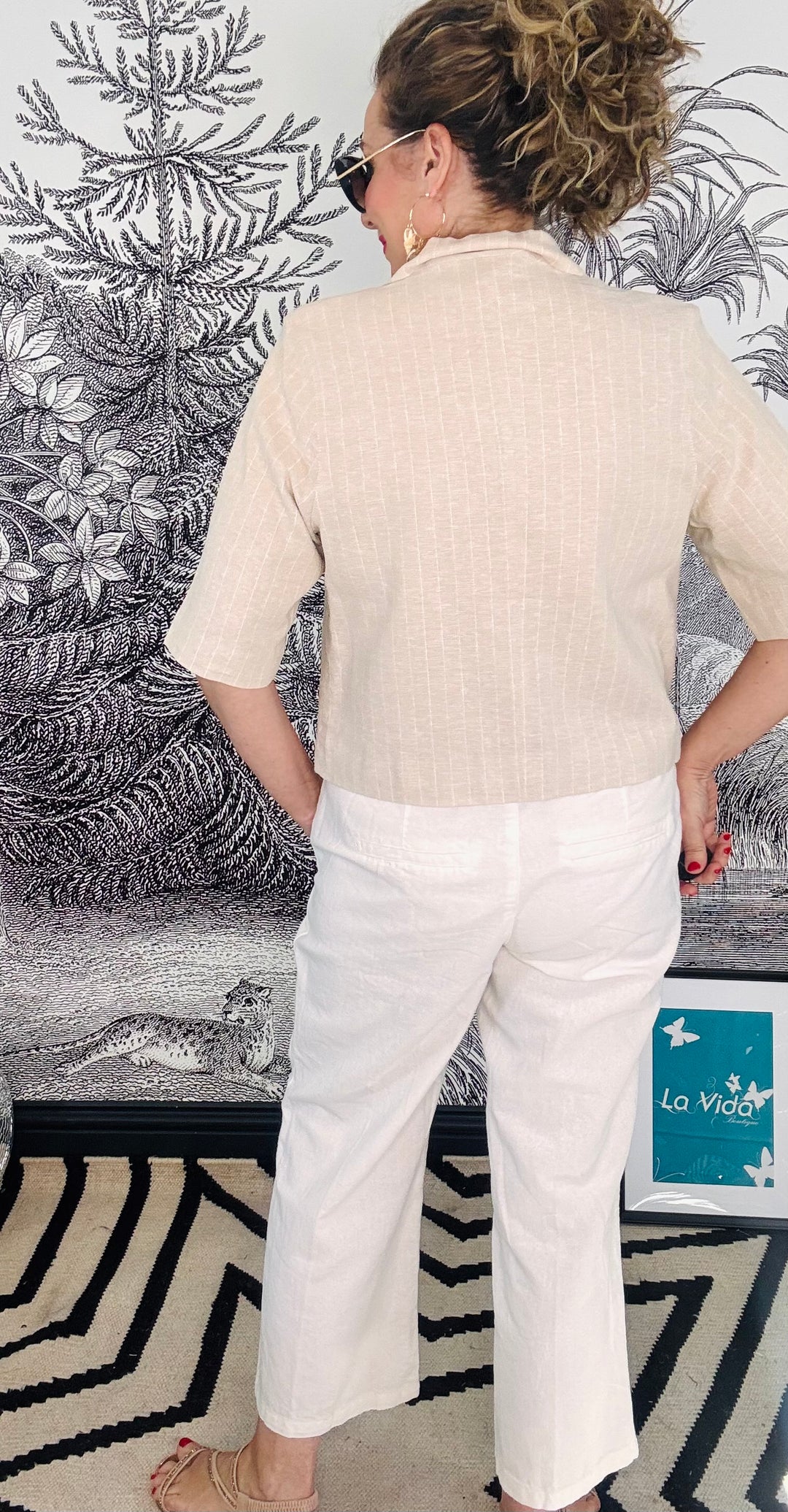 Summer Blazer in Linen/Visco Pinstripe pebble