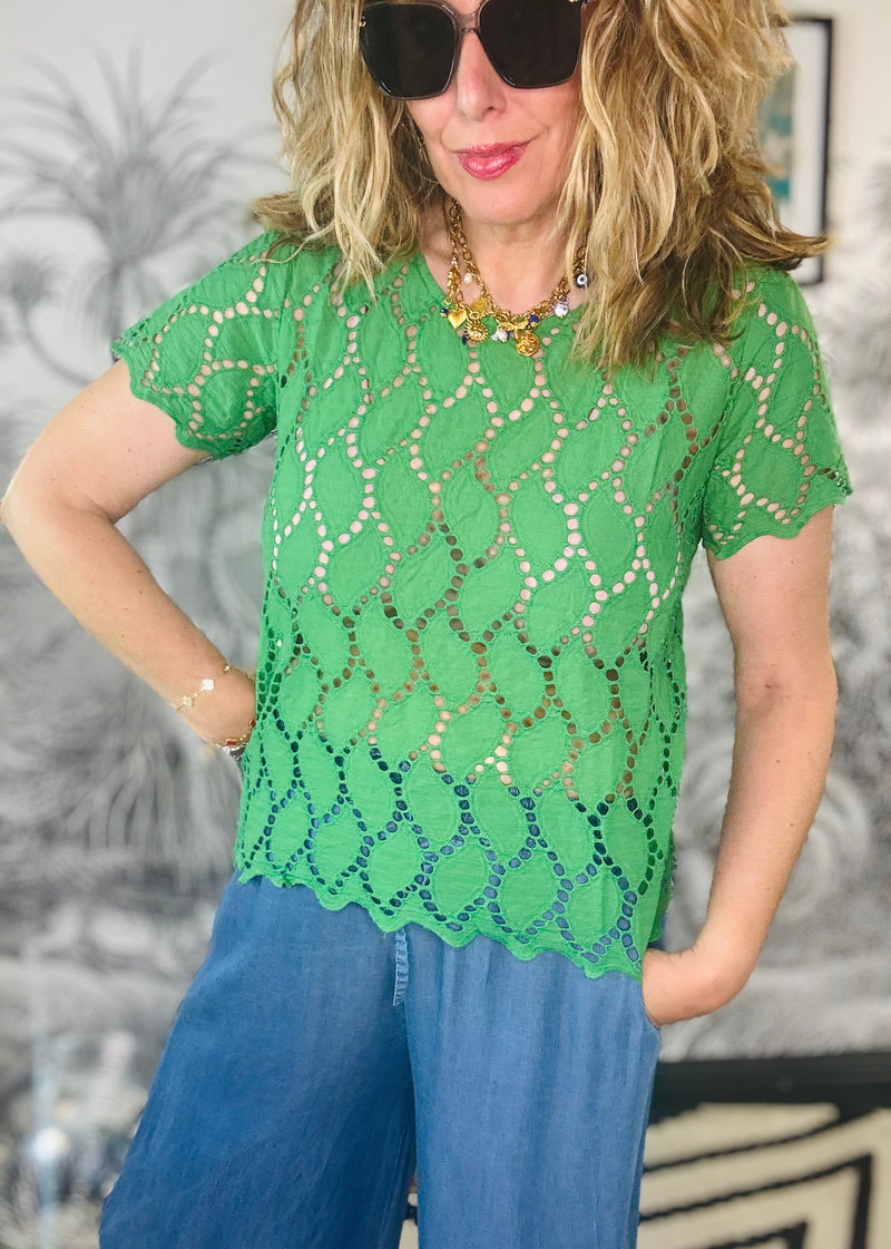 Freya Broderie Blouse in Green
