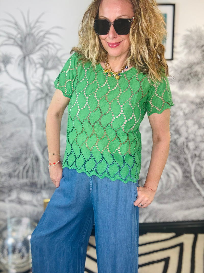 Freya Broderie Blouse in Green