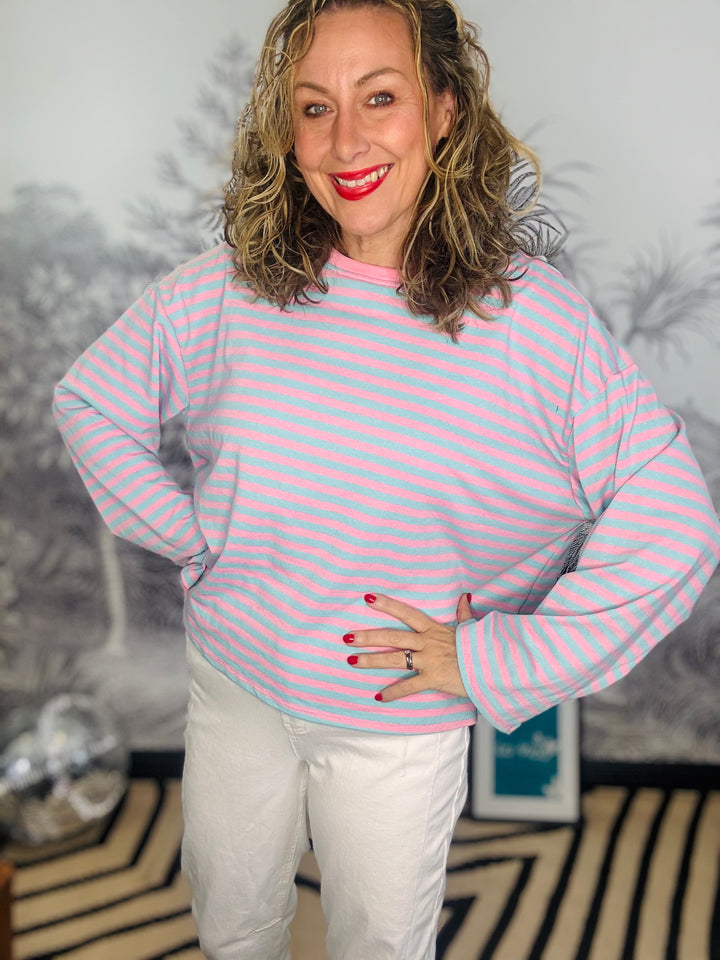 Marseille Oversized Striped Top In Pink &amp; Blue