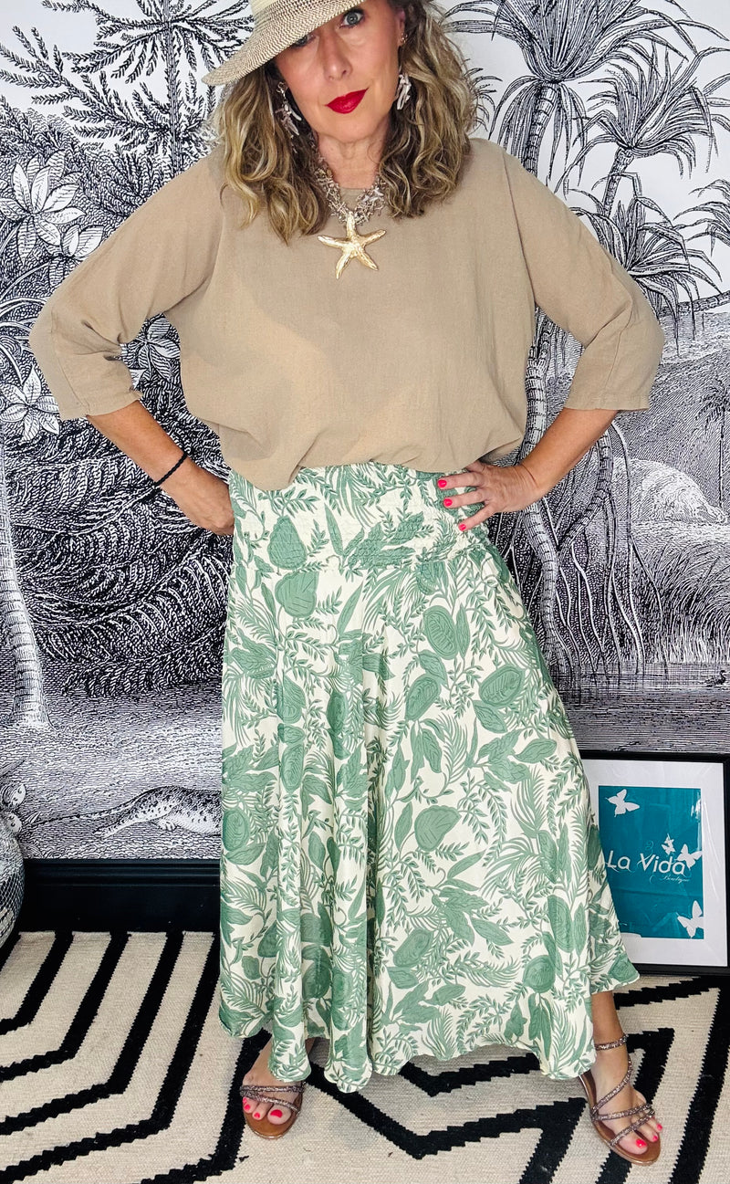 Luna Wide Smock Skirt in Sage Green