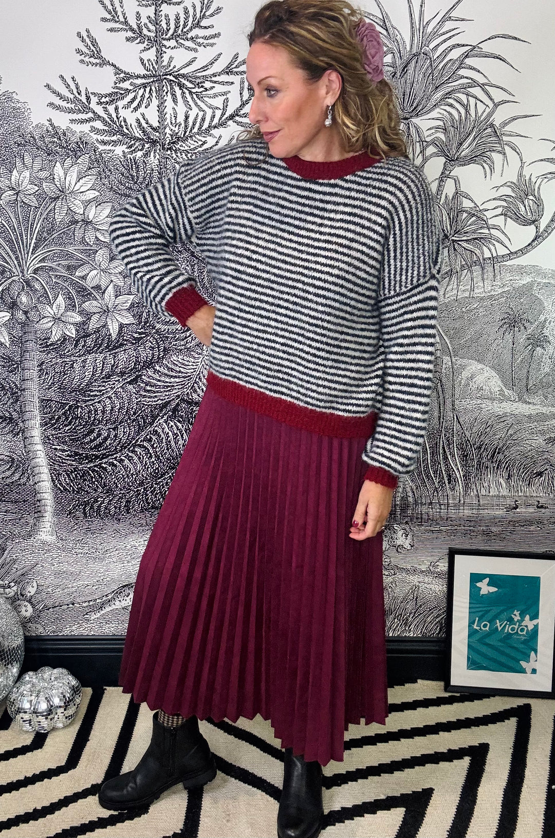 Lark Suedette Pleated Midi Skirt
