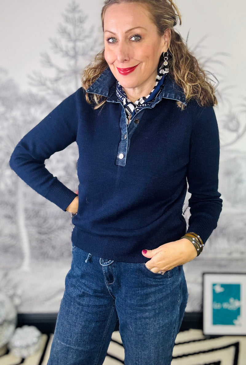 Rumi Denim & Knit Rugby Top