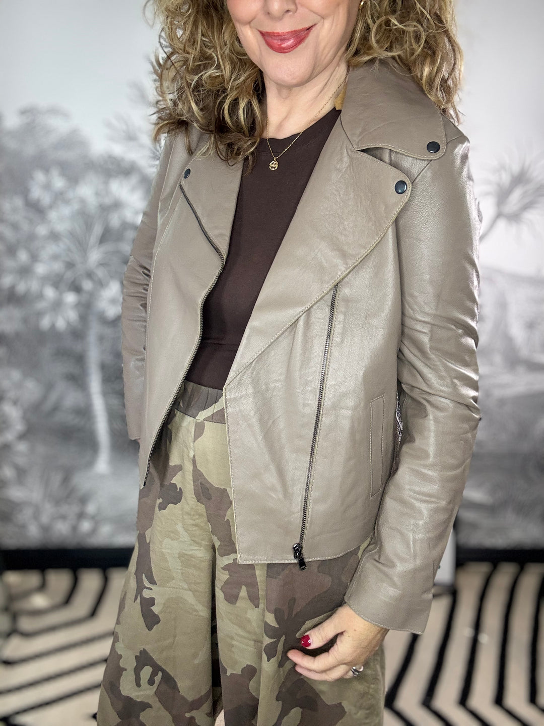 The Claudette Leather Jacket in Mushroom