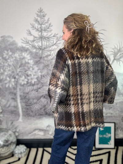 Nala Oversized Check Wool Coatigan