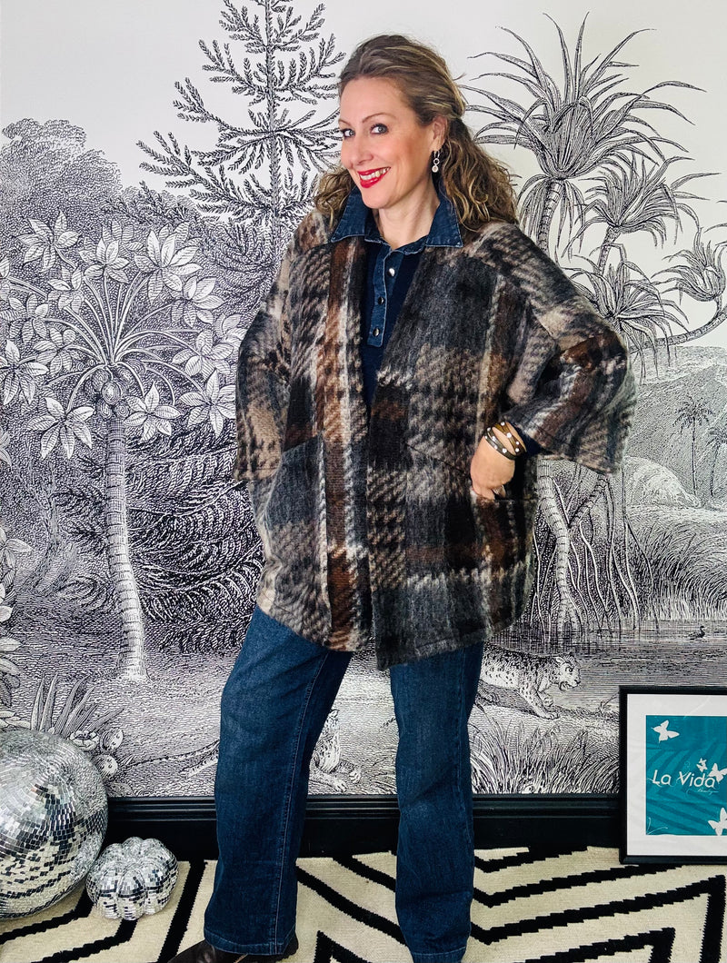 Nala Oversized Check Wool Coatigan
