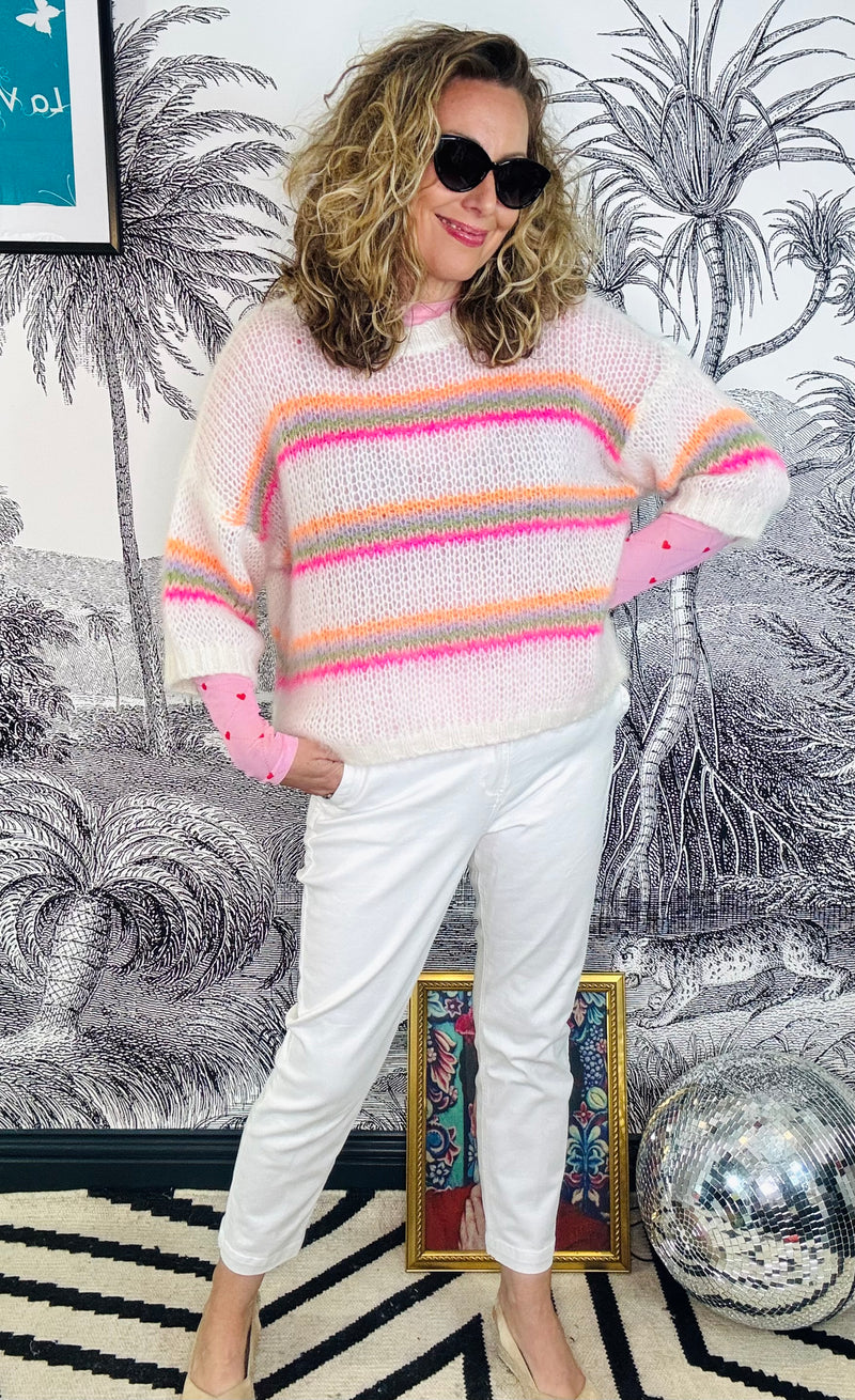 Minna Striped Jumper in White Neon