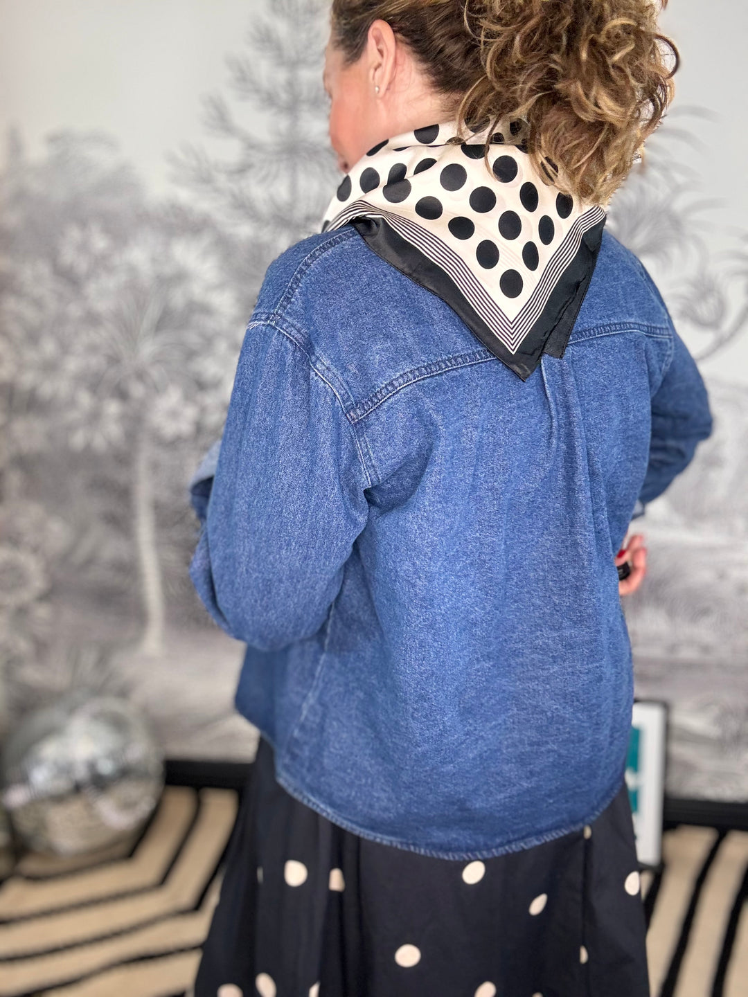 Feria Polka Dot Black &amp; White Square SIlky Scarf