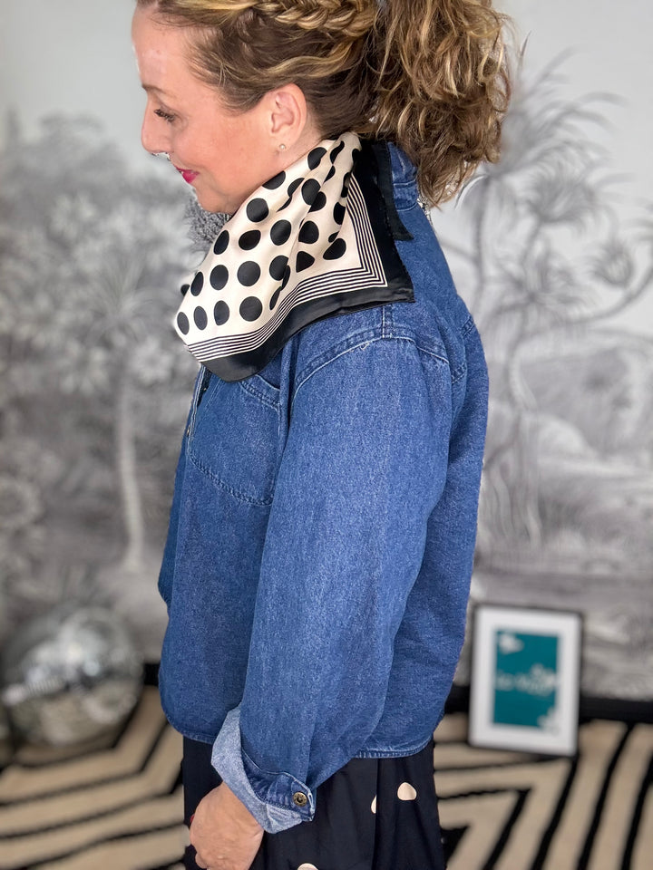 Feria Polka Dot Black &amp; White Square SIlky Scarf