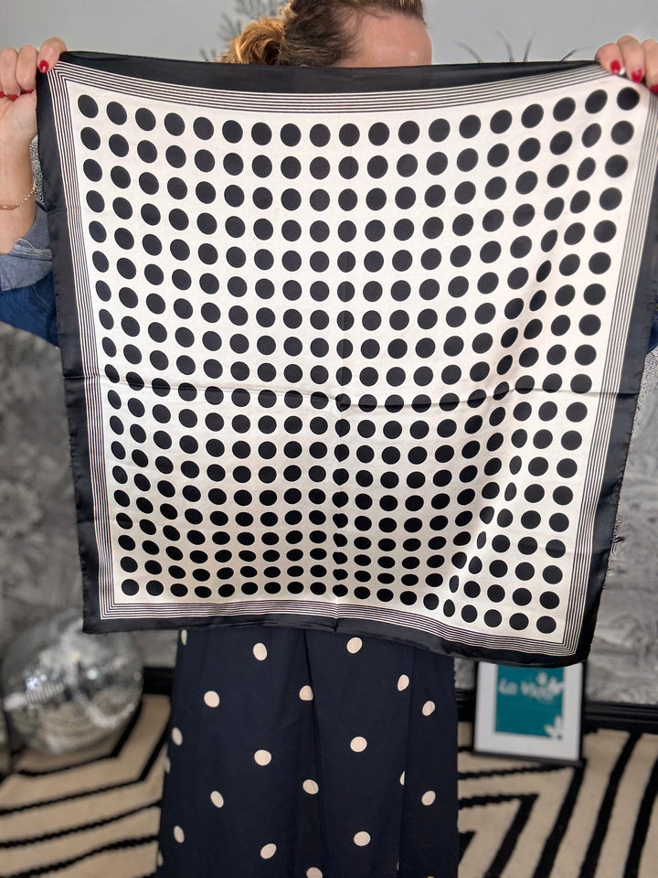 Feria Polka Dot Black &amp; White Square SIlky Scarf