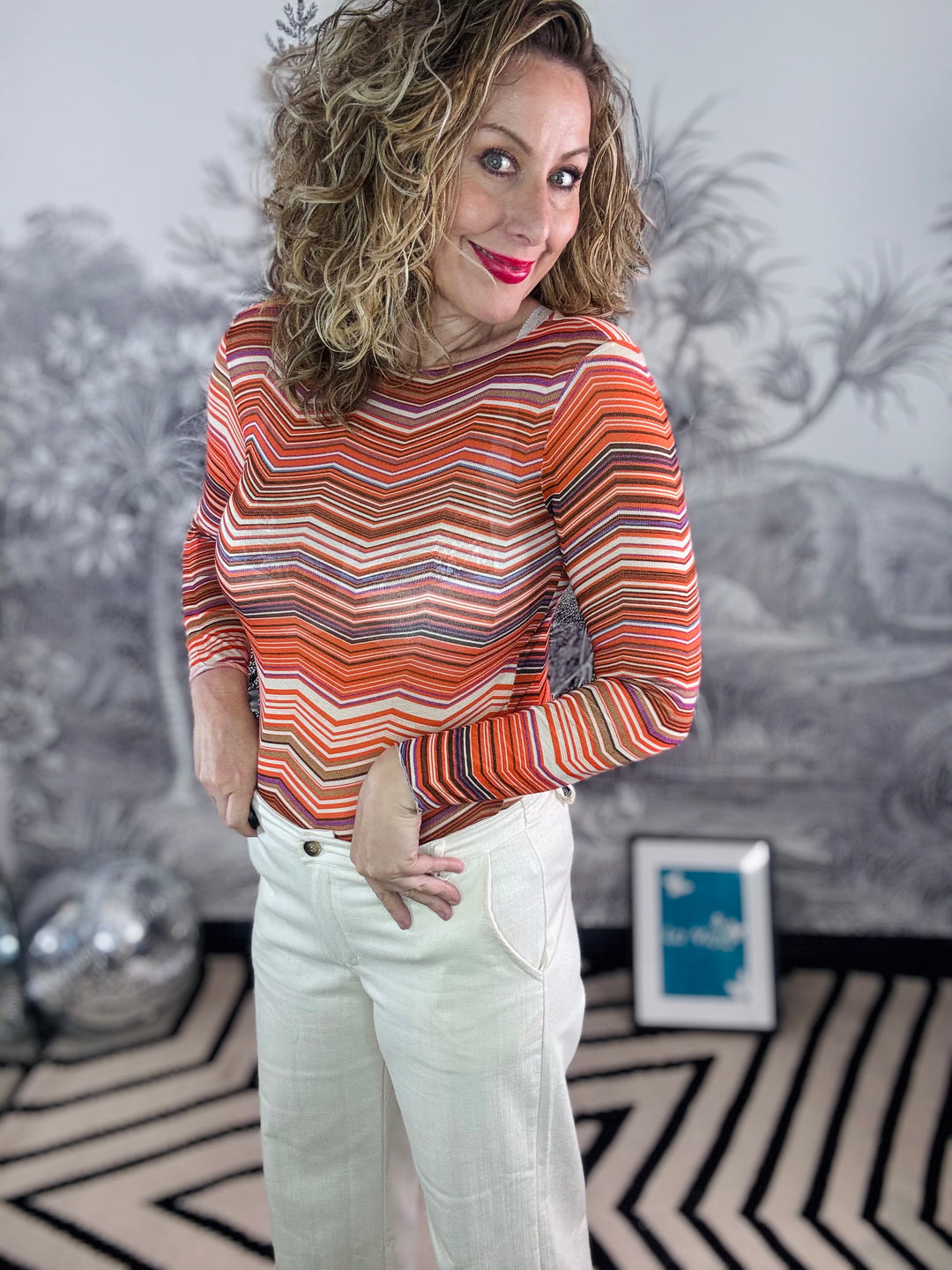 Zara Super Soft Zig Zag Print Cashmere Layering Top