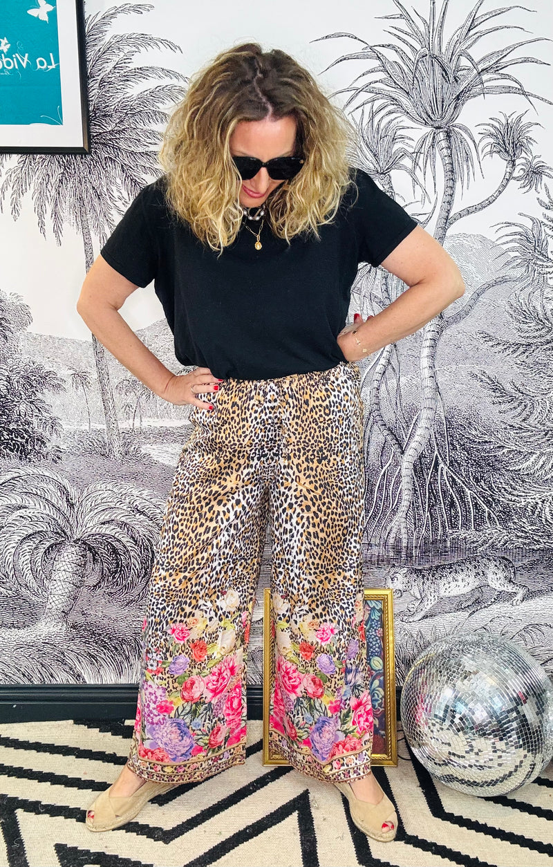 Billie Leopard & Floral Wide Leg Trousers