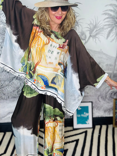 Volterra Oversized Silky Landscape Print Top
