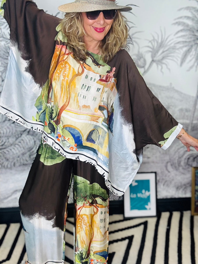 Volterra Oversized Silky Landscape Print Top