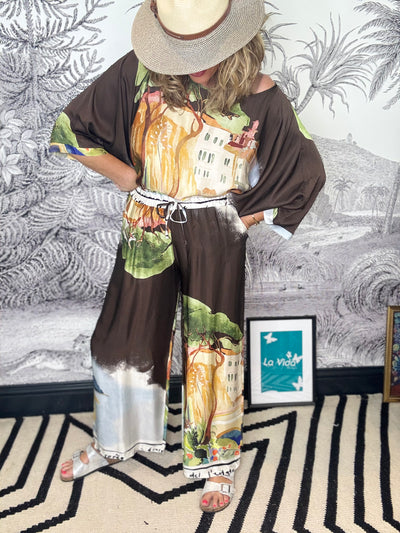 Volterra Oversized Silky Landscape Print Top