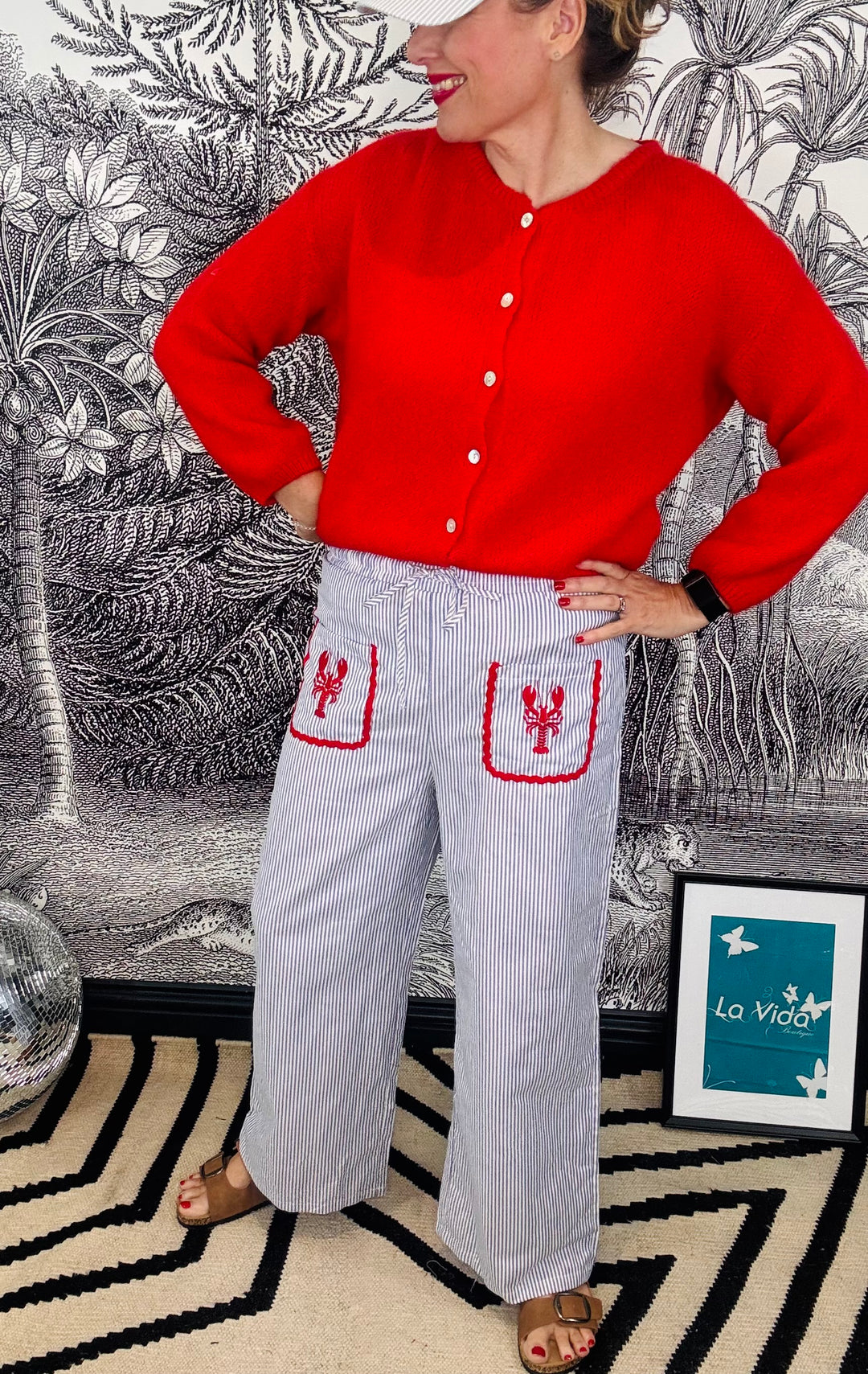 Libby Lobster Pocket Cotton Stripe Trouser