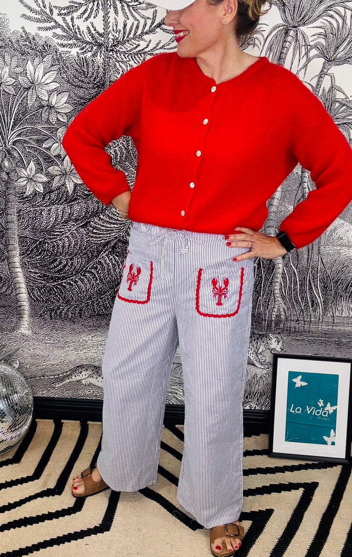 Libby Lobster Pocket Cotton Stripe Trouser