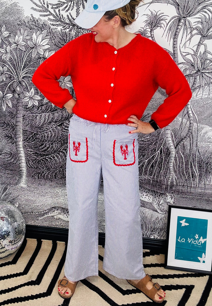 Libby Lobster Pocket Cotton Stripe Trouser