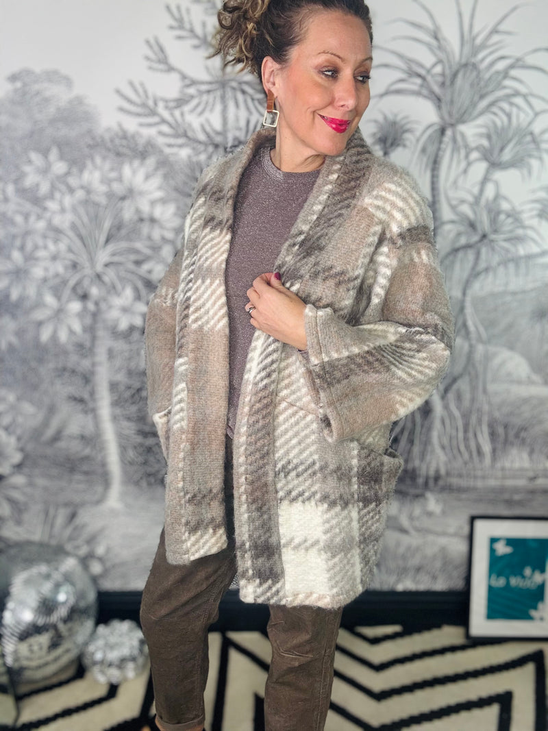 Nala Oversized Check Wool Coatigan