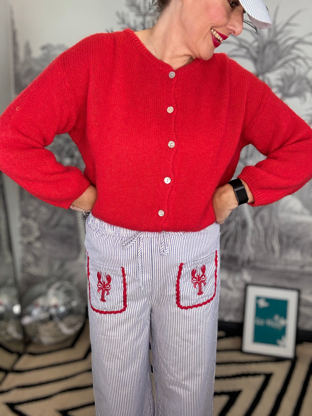 Libby Lobster Pocket Cotton Stripe Trouser