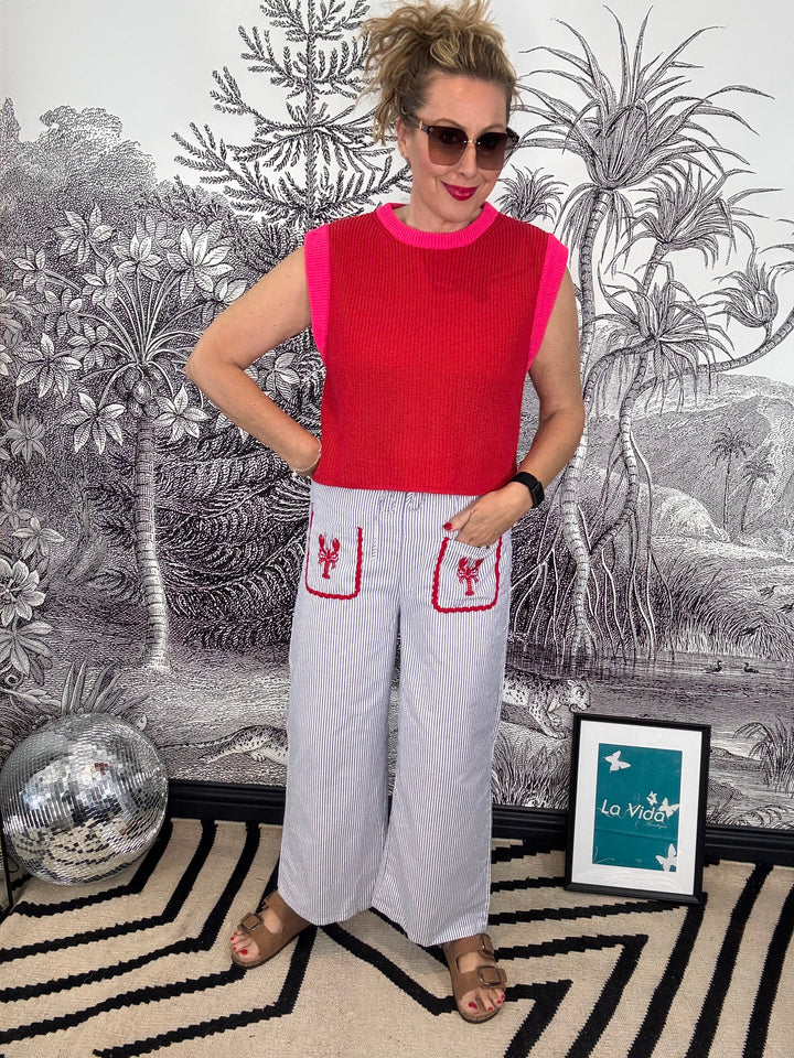 Libby Lobster Pocket Cotton Stripe Trouser