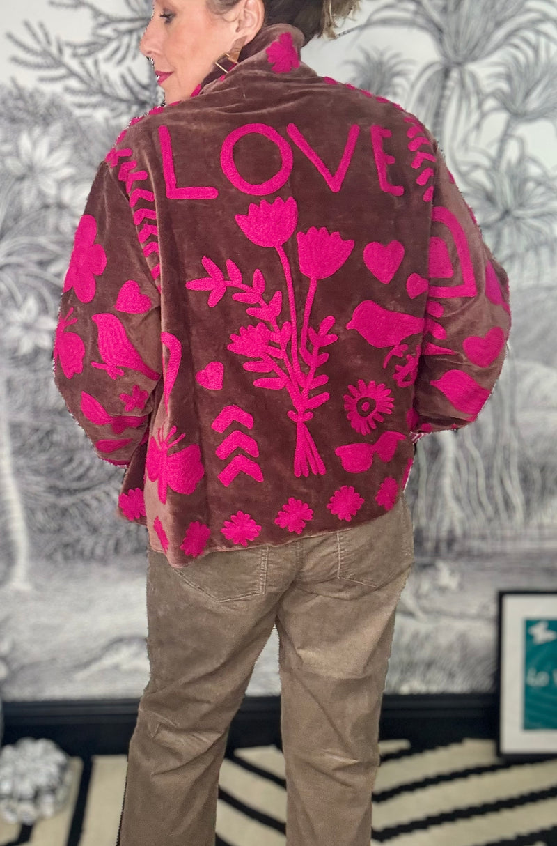 Love Embroidered Velvet Jacket