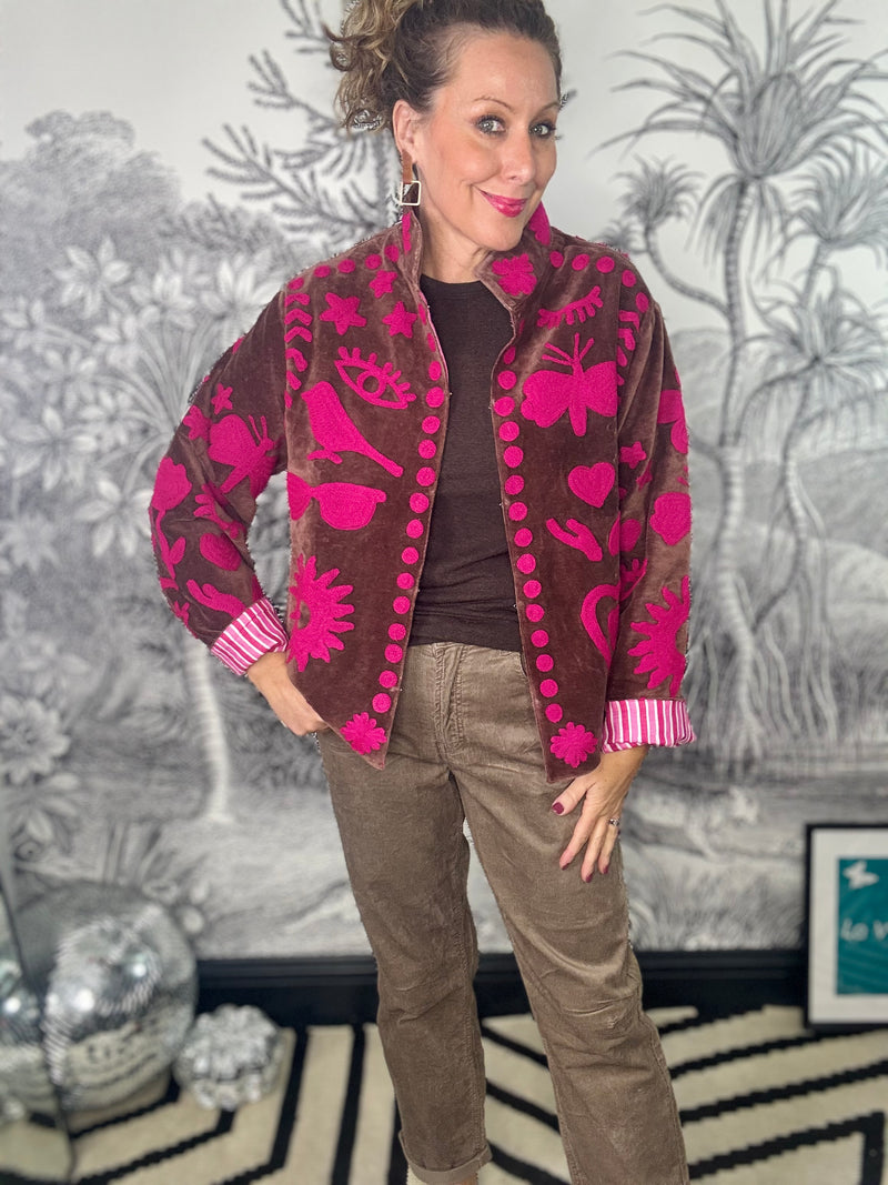 Love Embroidered Velvet Jacket