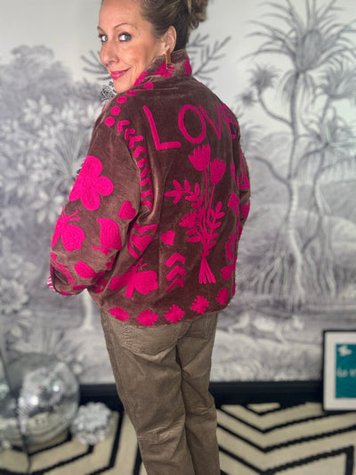 Love Embroidered Velvet Jacket